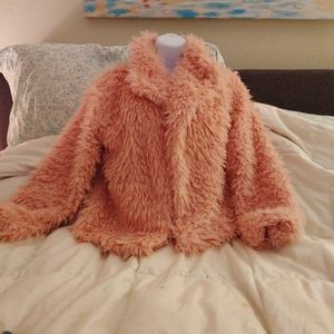 NWOT Trendy and cute pink fluffy jacket NEVER WORN great with jeans!!!!